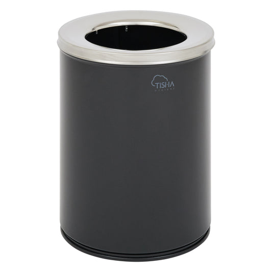 11L black metal office bin with cover – compact waste bin for office use