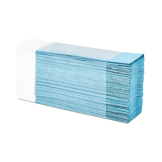 Blue recycled Z-Fold hand towels – eco-friendly and absorbent front view
