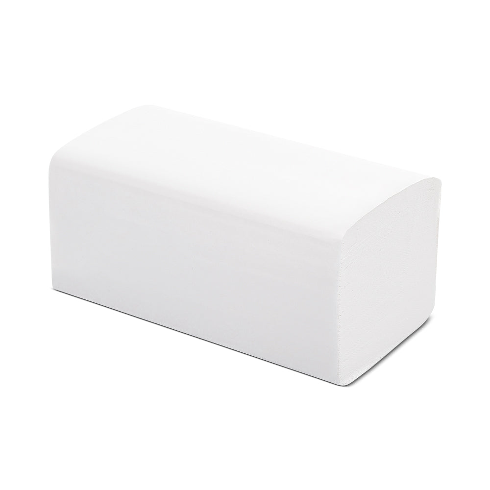White recycled V-Fold / Interfold hand towels – folded sheets detail, sustainable hygiene