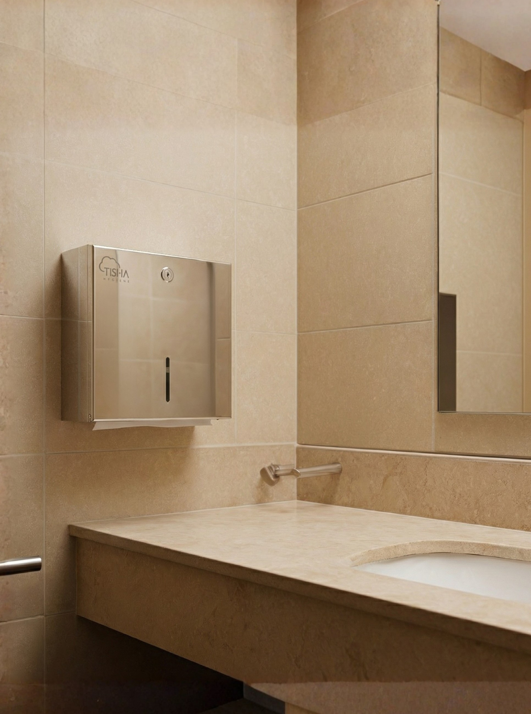 TISHA Hygiene dispensers in a clean washroom setting