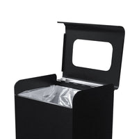 57L black metal bin open showing liner holder – durable black metal bin