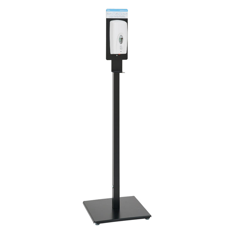 Automatic hand sanitiser dispenser stand in black, touch-free spray pump”