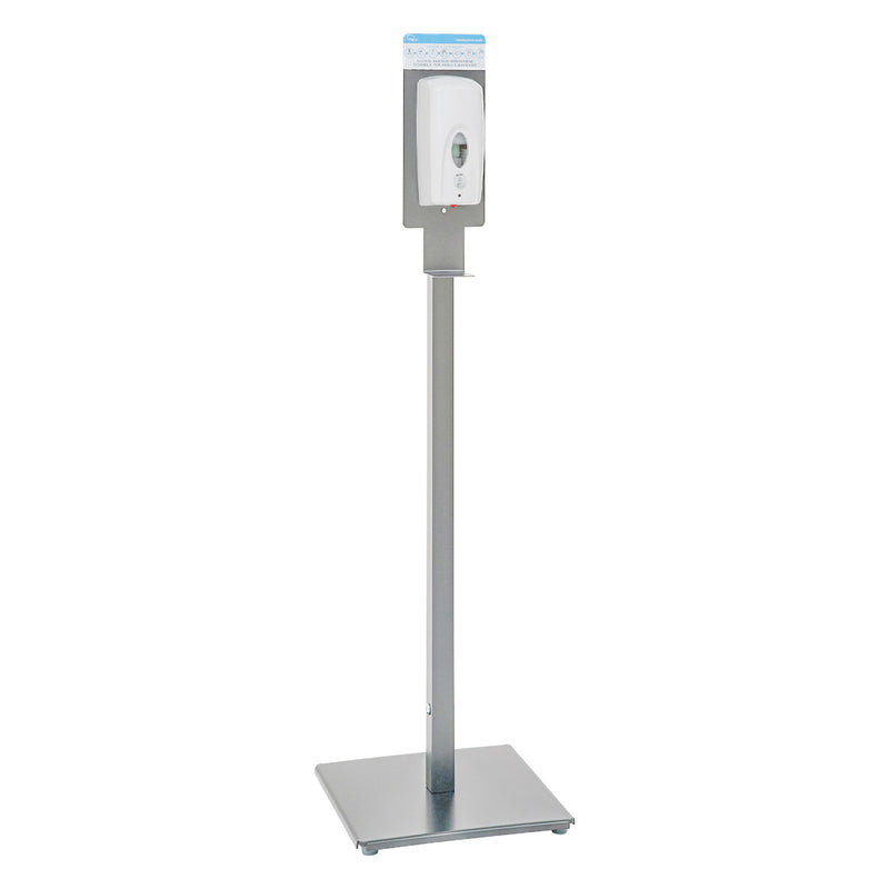 Freestanding automatic sanitiser stand in grey, metal construction