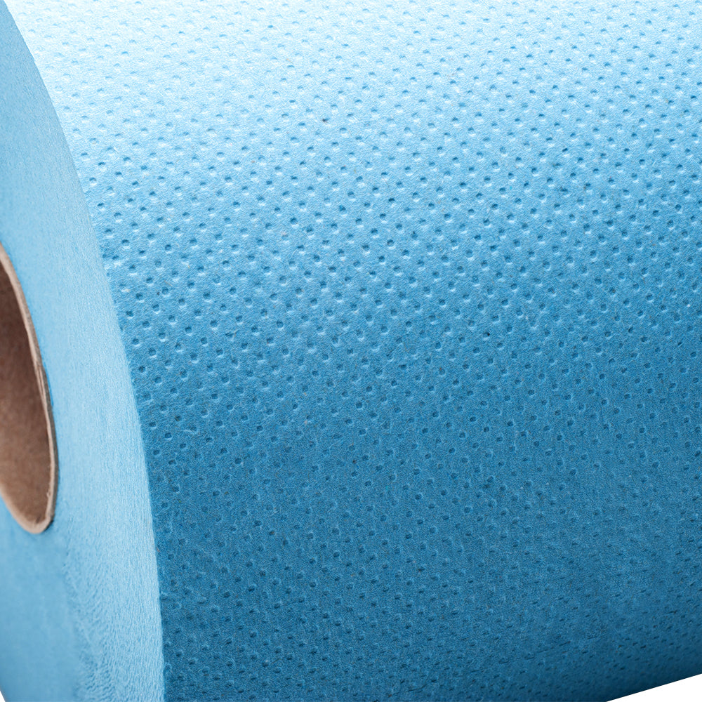Close-up of recycled fibre texture on blue roll