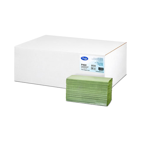 Green recycled Z-Fold hand towels – dispenser compatible, eco washroom supplies