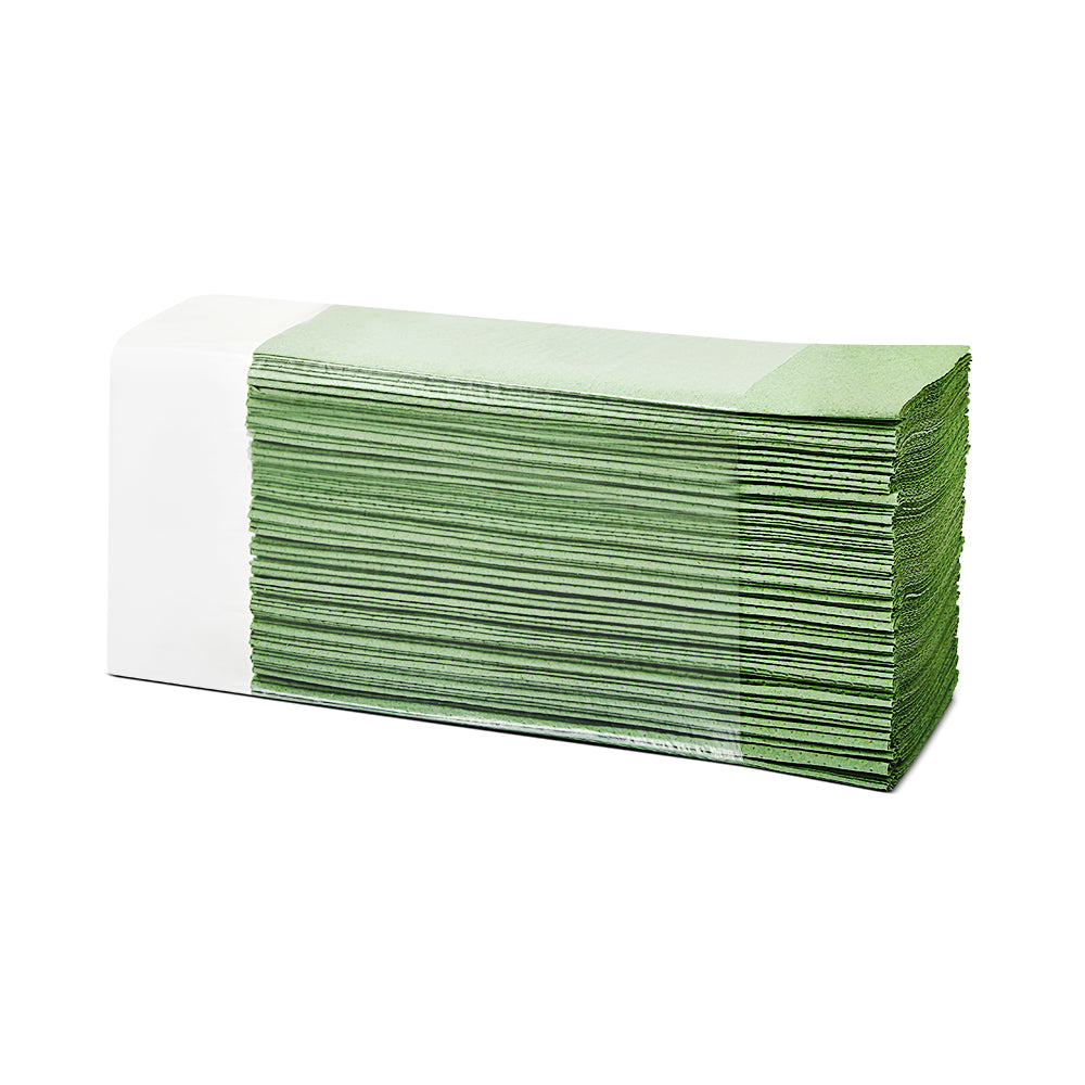 Green recycled Z-Fold hand towels – folded detail, sustainable hygiene