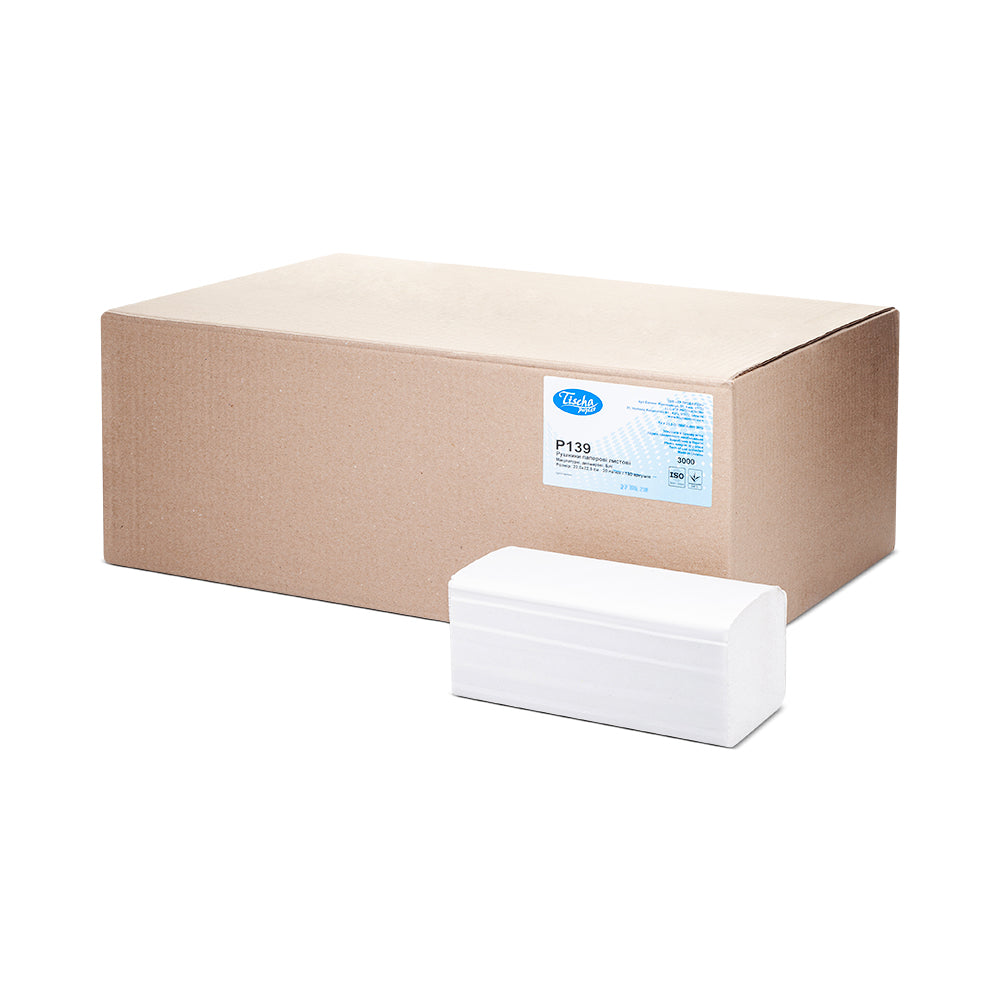 Natural recycled V-Fold / Interfold hand towels – front view, eco-friendly and absorbent