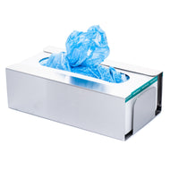 Stainless steel dispenser for gloves, face masks, or shoe covers – brushed finish

