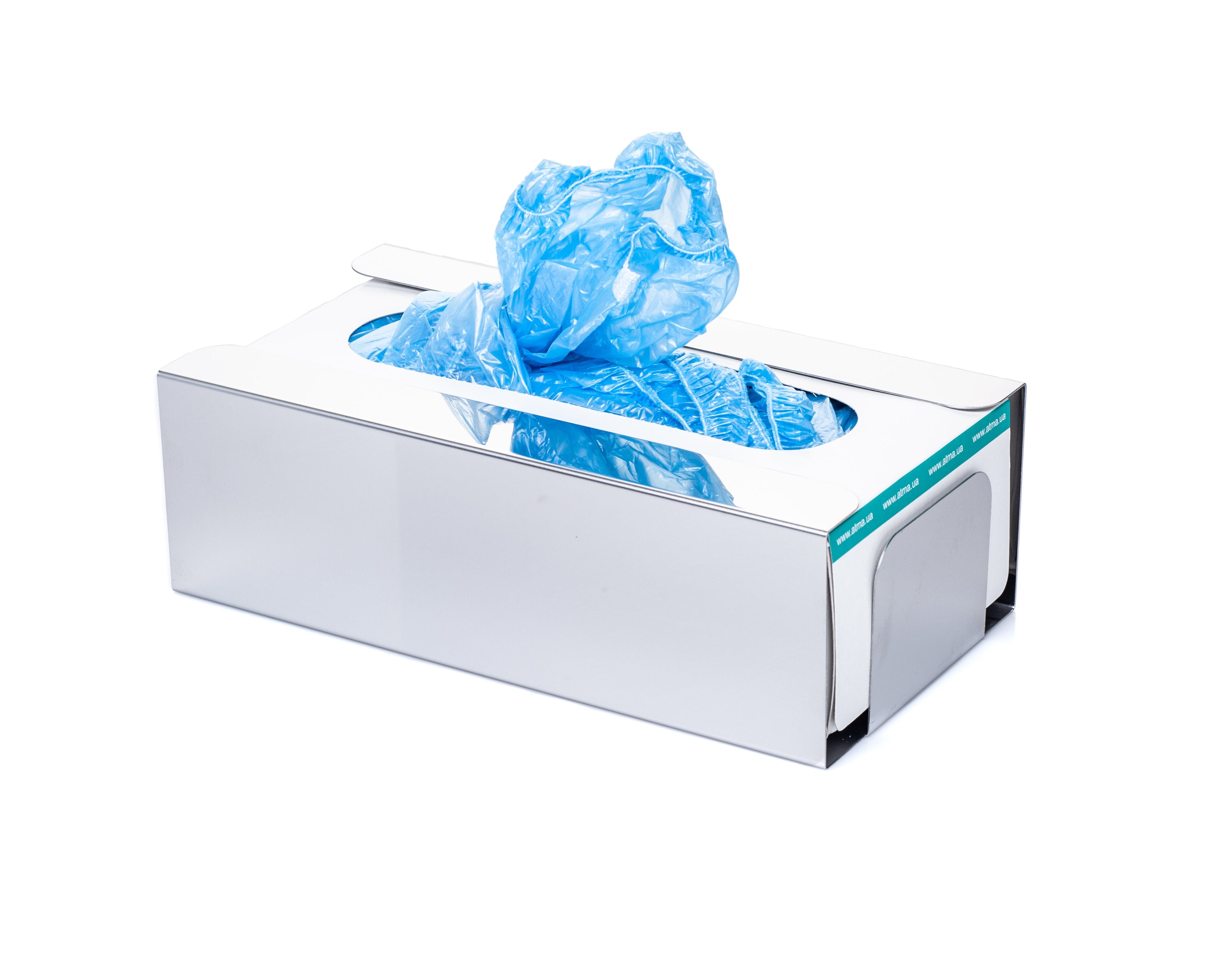 Stainless steel dispenser for gloves, face masks, or shoe covers – mirror finish

