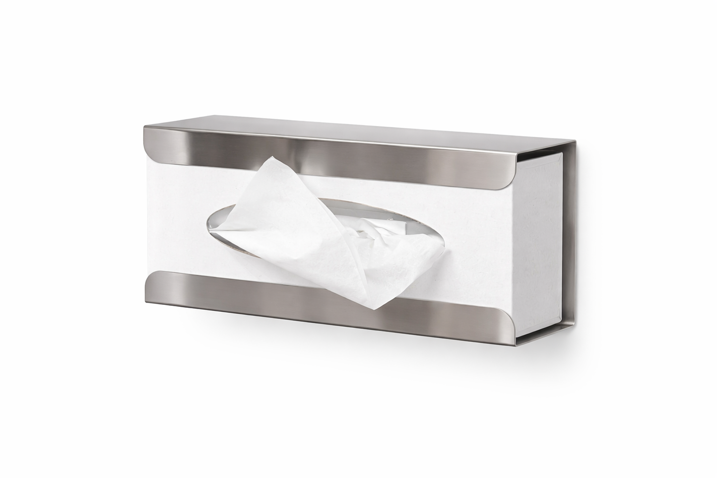 Wall-mounted stainless steel facial tissue dispenser for commercial washrooms
