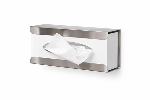 Wall-mounted stainless steel facial tissue dispenser for commercial washrooms