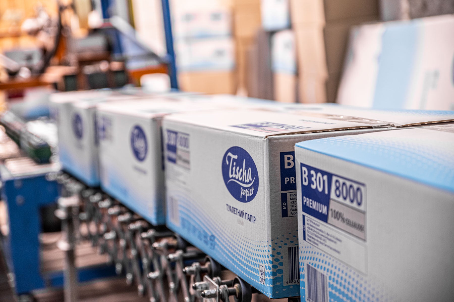 Tisha Hygiene production — boxes leaving the factory